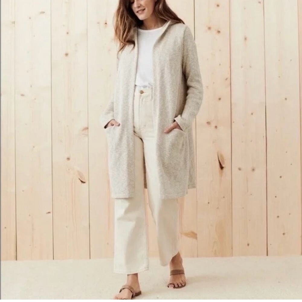 Jenni Kayne Long Cotton Linen Hooded Cardigan Sweater Size XS Pockets Oatmeal